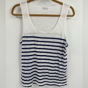 American Vintage Women’s Blue White Striped 100% Cotton Slub Knit Tank Top Large